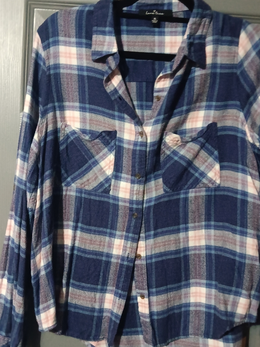 Lane Bryant Navy, Light Blue & Pink Plaid Button-Up Shirt